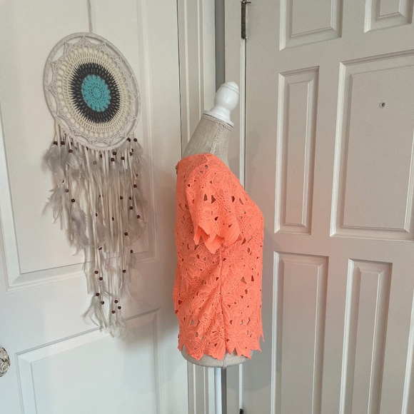 Japan Handmade Neon Orange Lace Blouse with Back Zipper & Short Sleeves – Size S - Picture 6 of 11